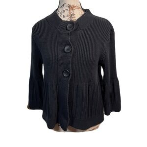 Mossimo Women’s Black Cotton Knit Cardigan Sweater Coat M 3/4 Bell Sleeve Button